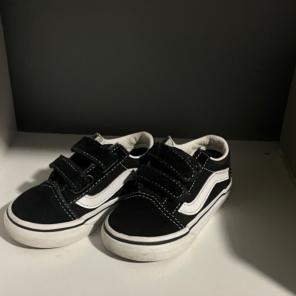 Vans Kids Black and White Velcro Sneakers
